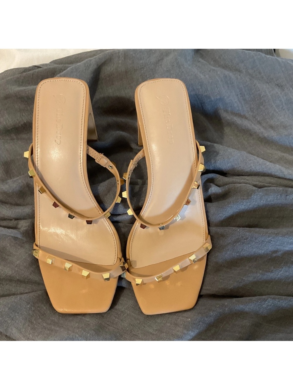 Pyramid Studded Tan Slide Sandals